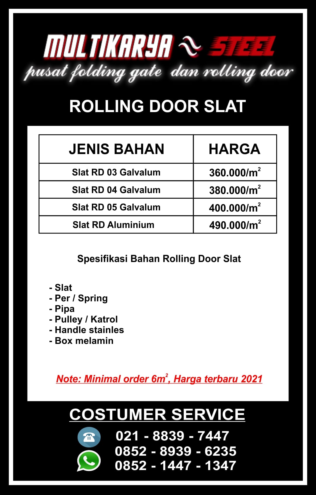 Daftar Harga Rolling Door Slat Multi Karya Steel