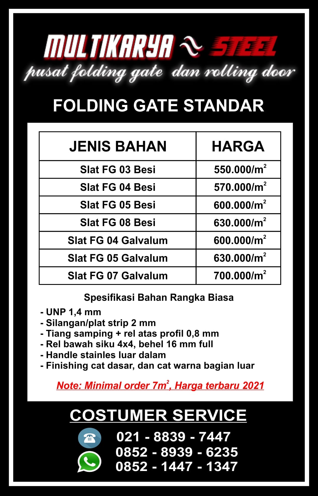 Daftar Harga Folding Gate Mustika Jaya Murah Multi Karya Steel